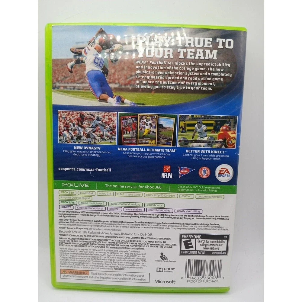 NCAA Football 14 (Microsoft Xbox 360) Case Only - NO DISC OR MANUAL, ONLY INSERT